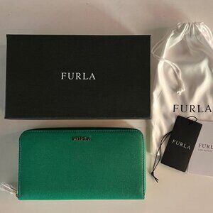 Furla extra large zip around leather wallet. Brand new with tags in box